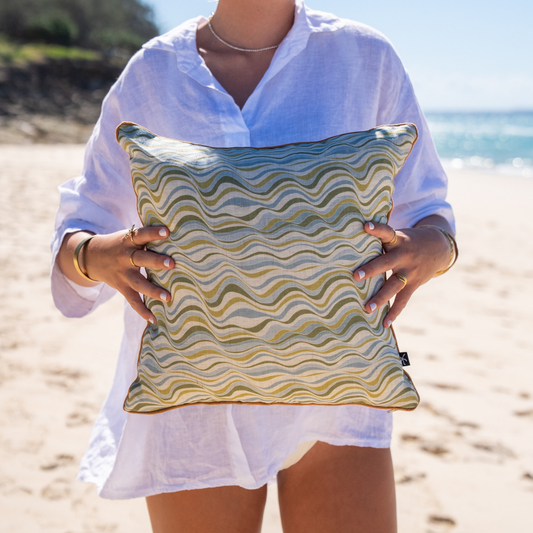 Linen Cushion Cover - Mangrove - Straddie Stripe