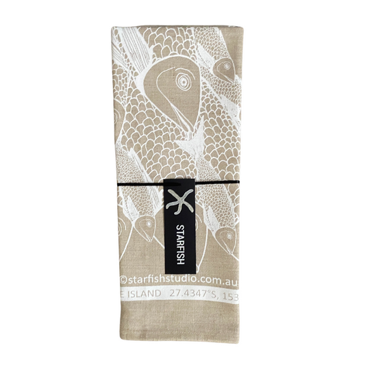 Pure Linen Tea Towel, Merry Fishmas - White on Natural Flax