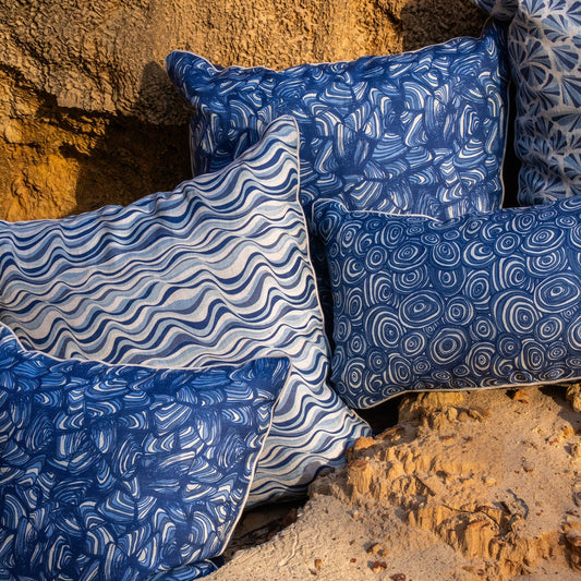 Linen Cushion Cover - Pacific - Straddie Stripe