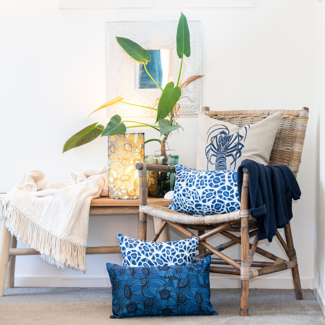 Navy Crayfish Linen Cushion