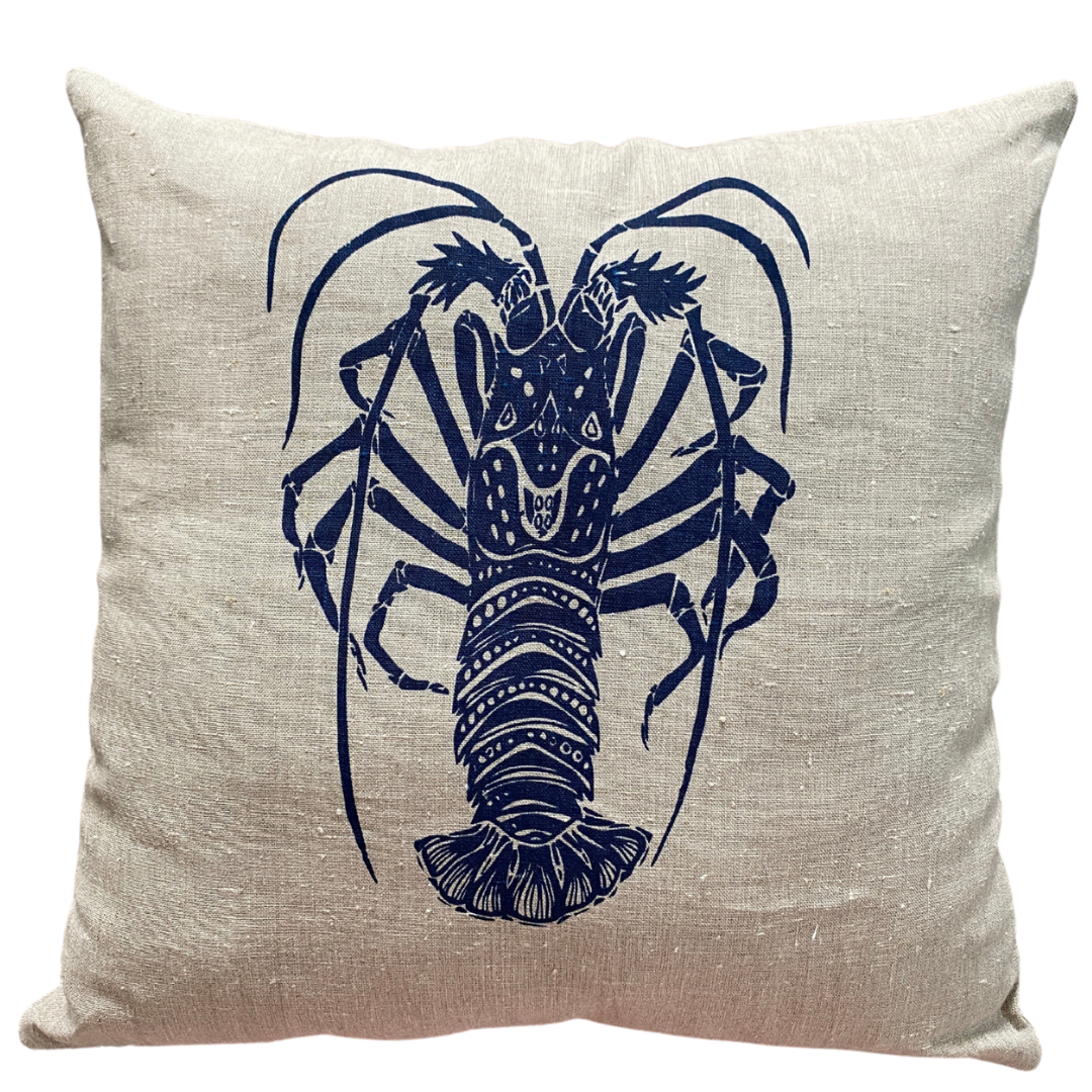 Navy Crayfish Linen Cushion