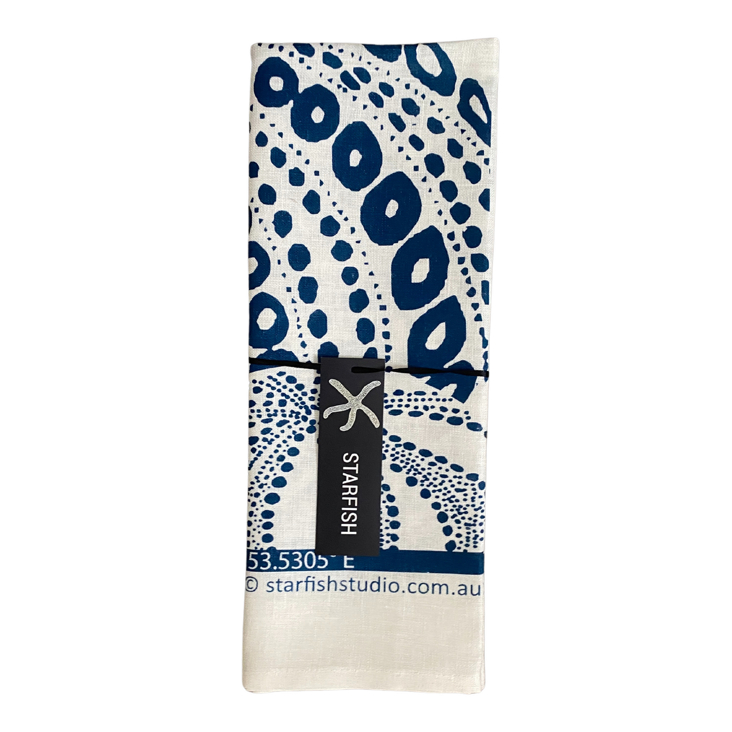 Pure Linen Tea Towel, Sea Urchin, navy