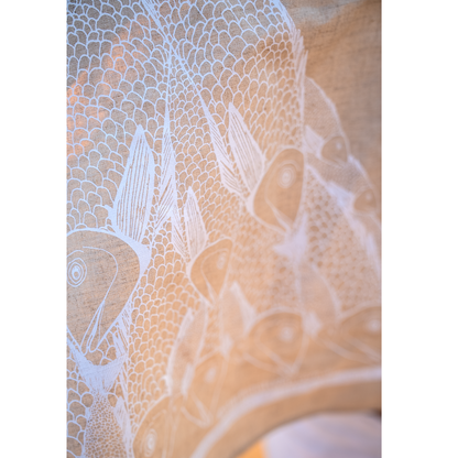 Pure Linen Tea Towel, Merry Fishmas -  White on Natural Flax