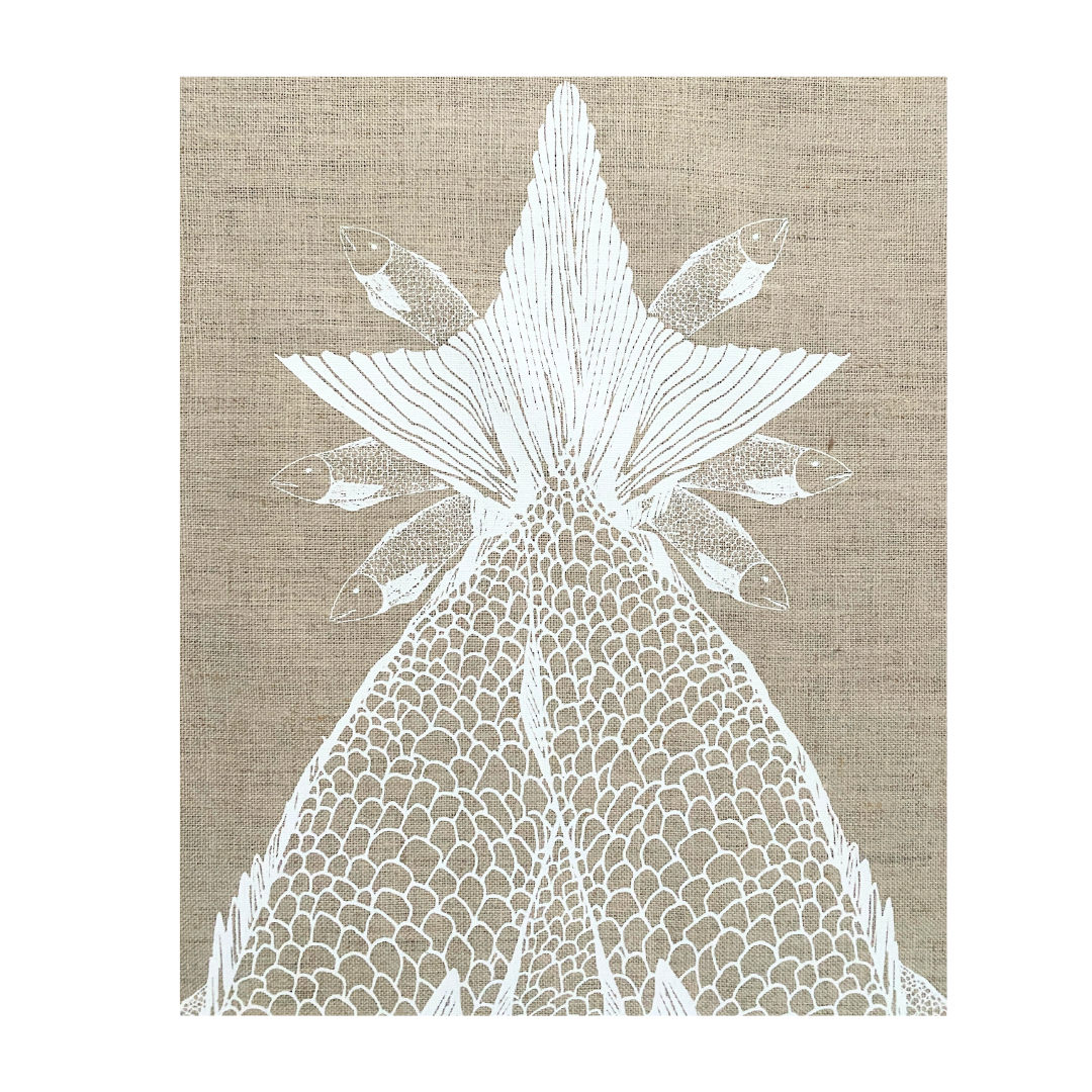 Pure Linen Tea Towel, Merry Fishmas -  White on Natural Flax