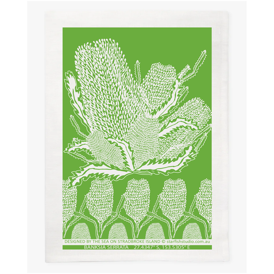 Pure Linen Tea Towel, Banksia, green