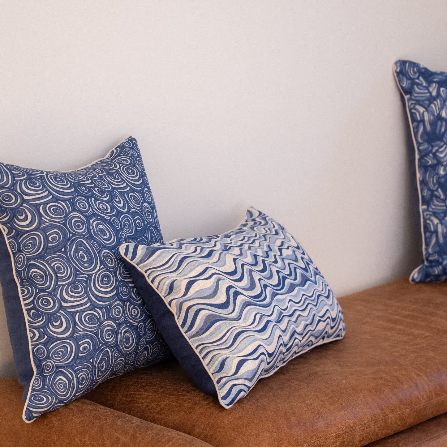 Linen Cushion Cover - Pacific - Straddie Stripe