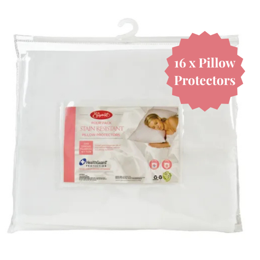 STAIN RESISTANT PILLOW PROTECTOR -  16 PACK