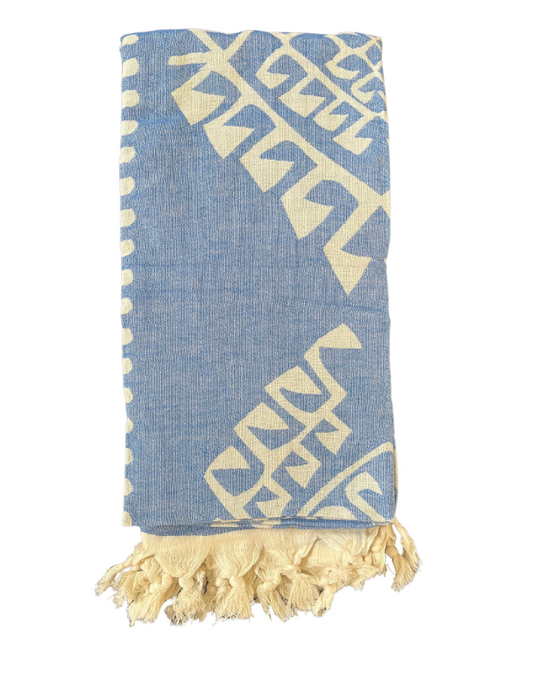 Turkish Towel - SALTY SHADOWS - Aztec Blue