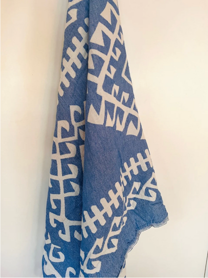 Turkish Towel - SALTY SHADOWS - Aztec Blue