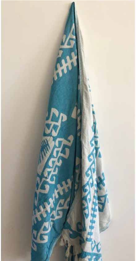 Turkish Towel - SALTY SHADOWS - Aztec Turquoise
