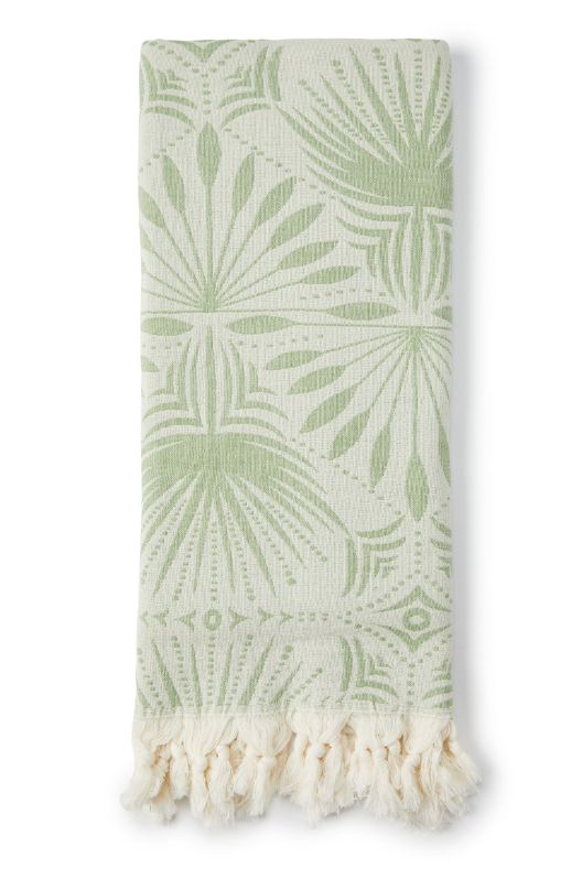 Turkish Towel - SALTY SHADOWS - Palm Frond  - Olive
