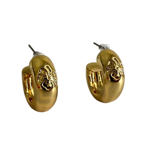 Hibiscus Hoop Earrings, Gold - BRIWOK