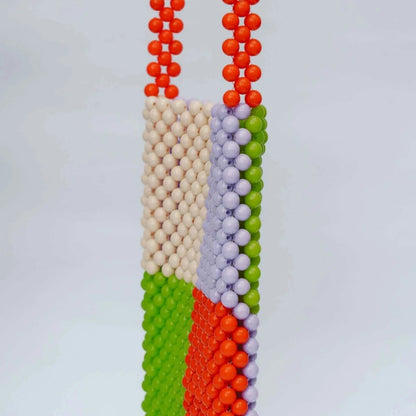 Beaded Phone bag - GREEN + LILAC + ORANGE