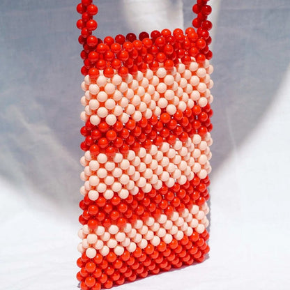 Beaded Phone bag - RED + PINK STRIPE