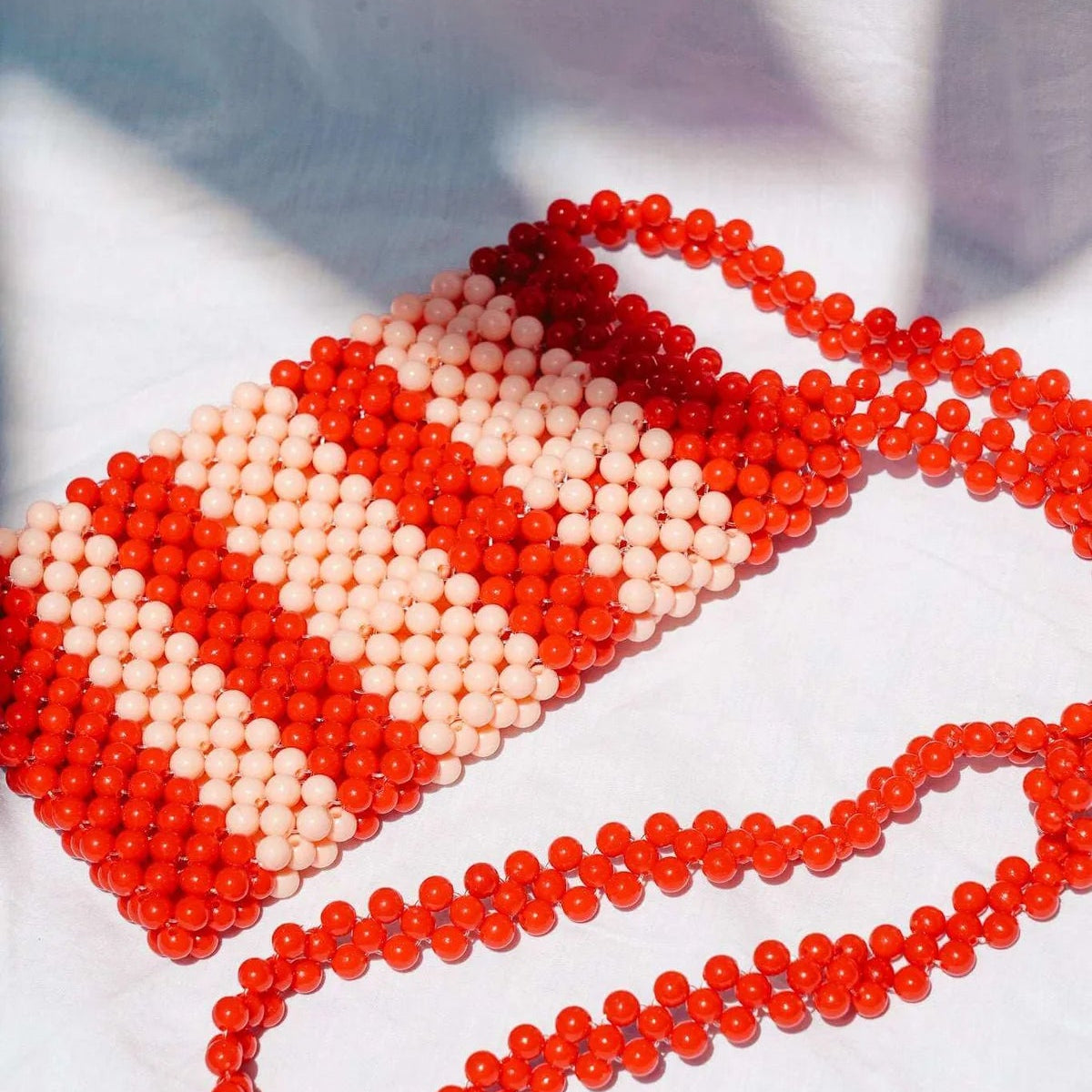 Beaded Phone bag - RED + PINK STRIPE