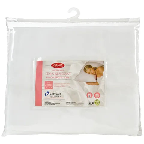 STAIN RESISTANT PILLOW PROTECTOR -  4 PACK