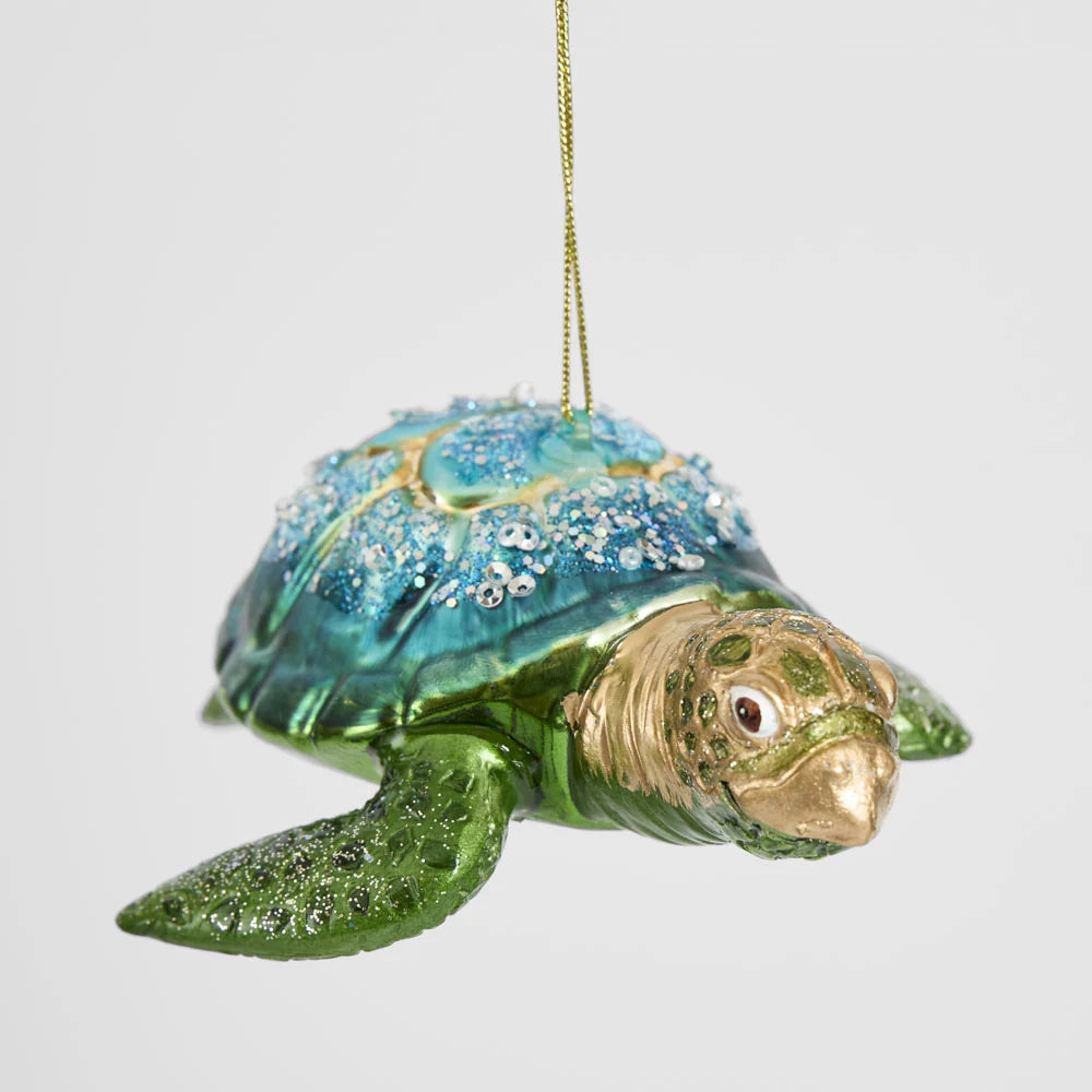 Glass turtle Christmas decoration from another angle