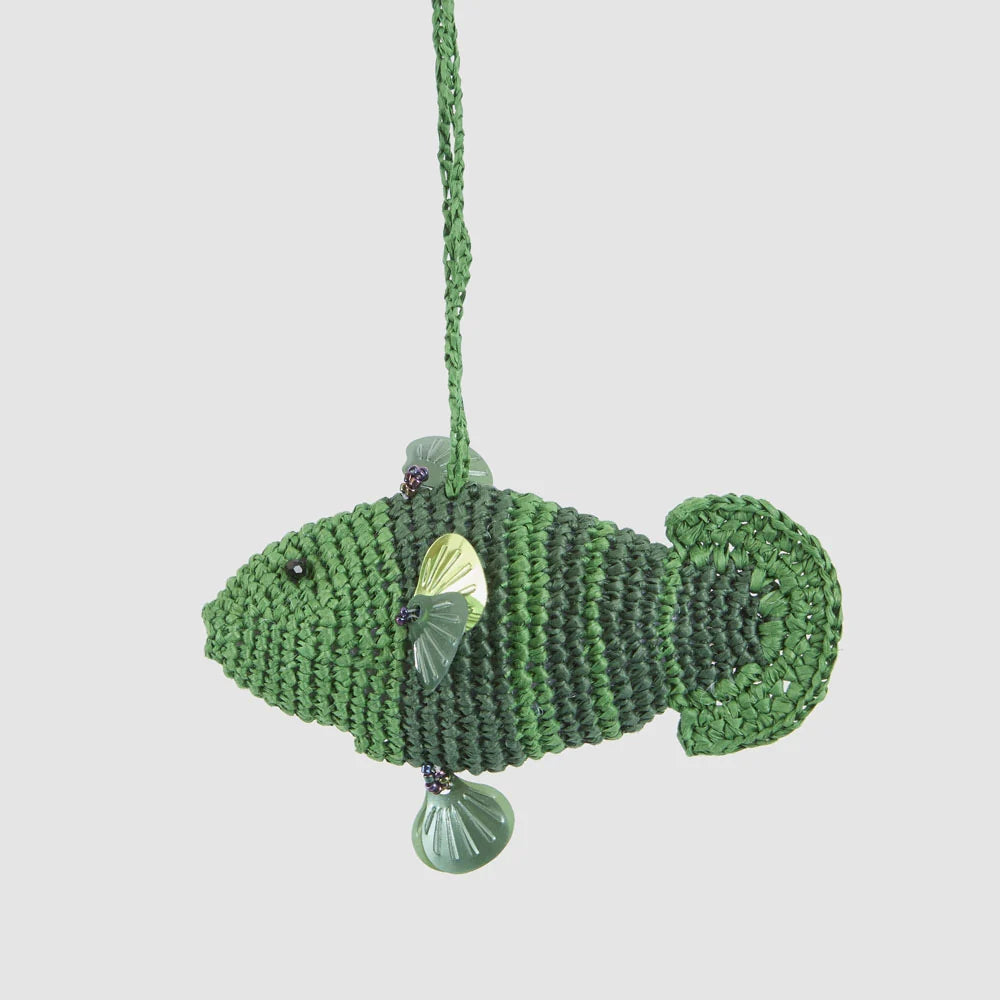 Green crochet fish Christmas ornament