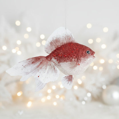 Little red fish Christmas ornament with fairy lights