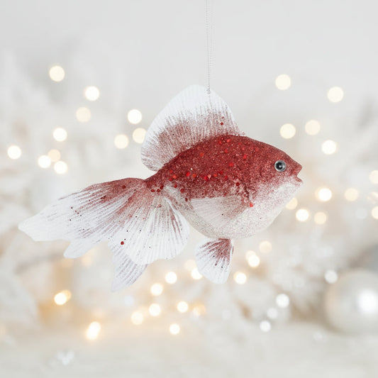 Little red fish Christmas ornament with fairy lights