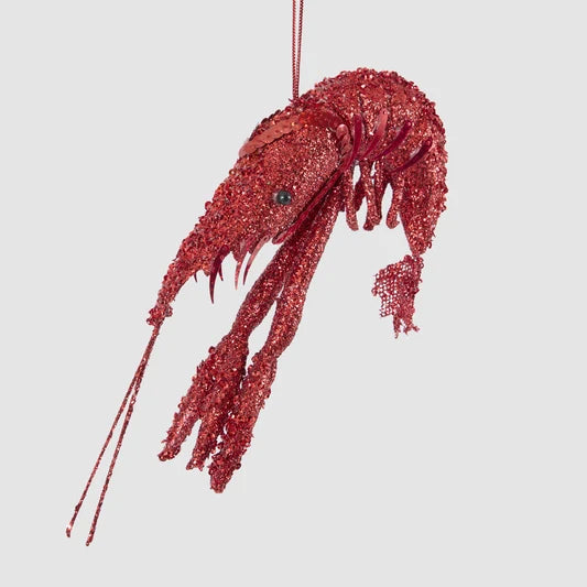 Orange glitter prawn Christmas decoration