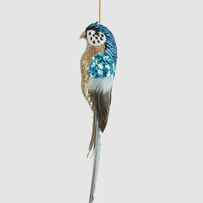 Sequinned blue budgie Christmas decoration
