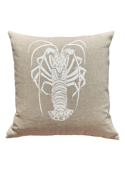 CRAYFISH, white on Flax SCATTER CUSHION LINEN