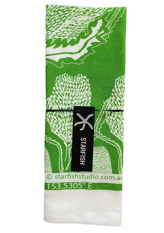 Pure Linen Tea Towel, Banksia, green