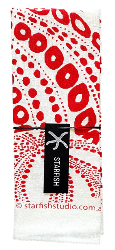 Pure Linen Tea Towel, Sea Urchin, red TEA TOWEL