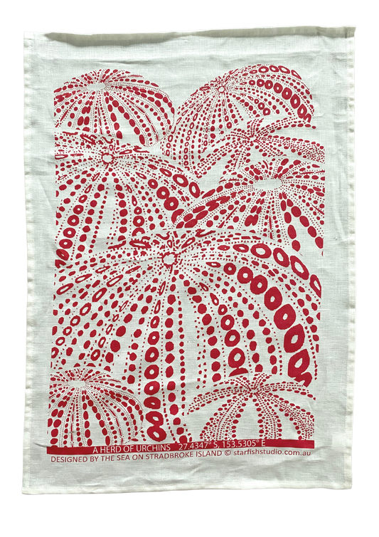 Pure Linen Tea Towel, Sea Urchin, red TEA TOWEL
